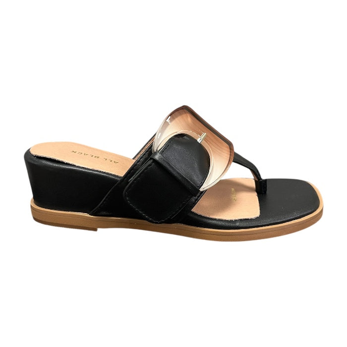 All Black Side Buckle Wedge Sandal