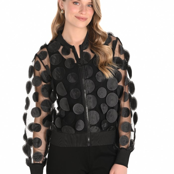 Frank Lyman Hip-Length Zipper Knit Jacket for Women in Black