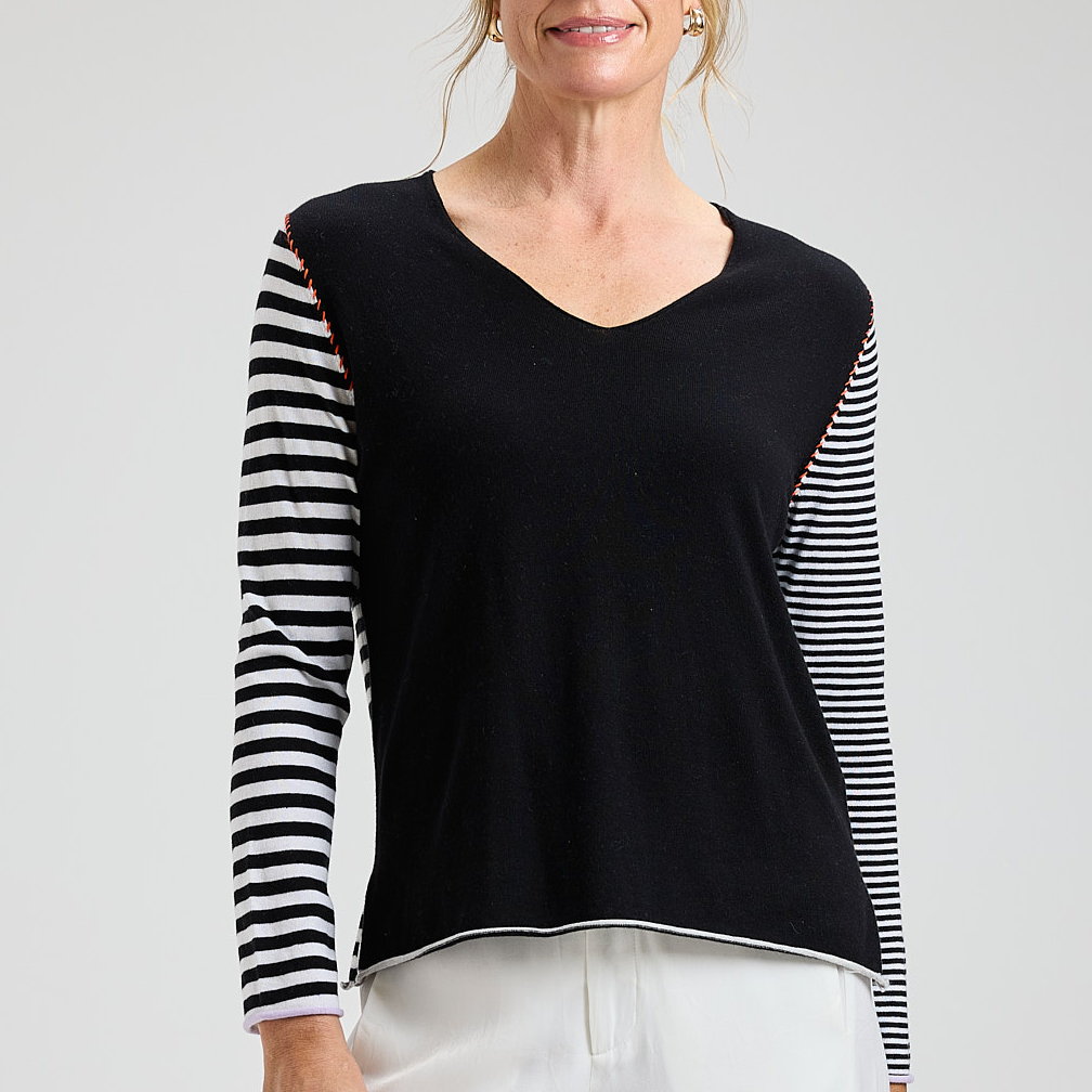 Zaket & Plover Varied Stripe V-Neck Sweater