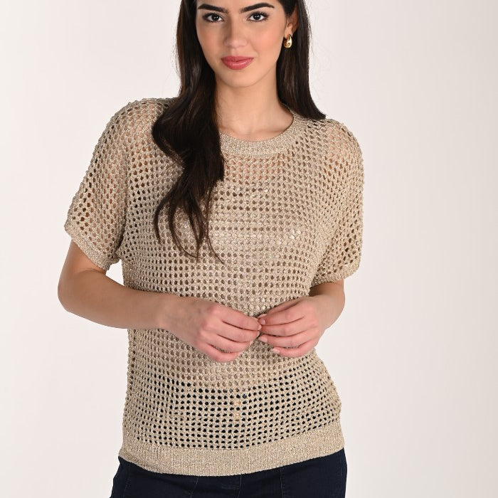 Frank Lyman Metallic Open Weave Sweater