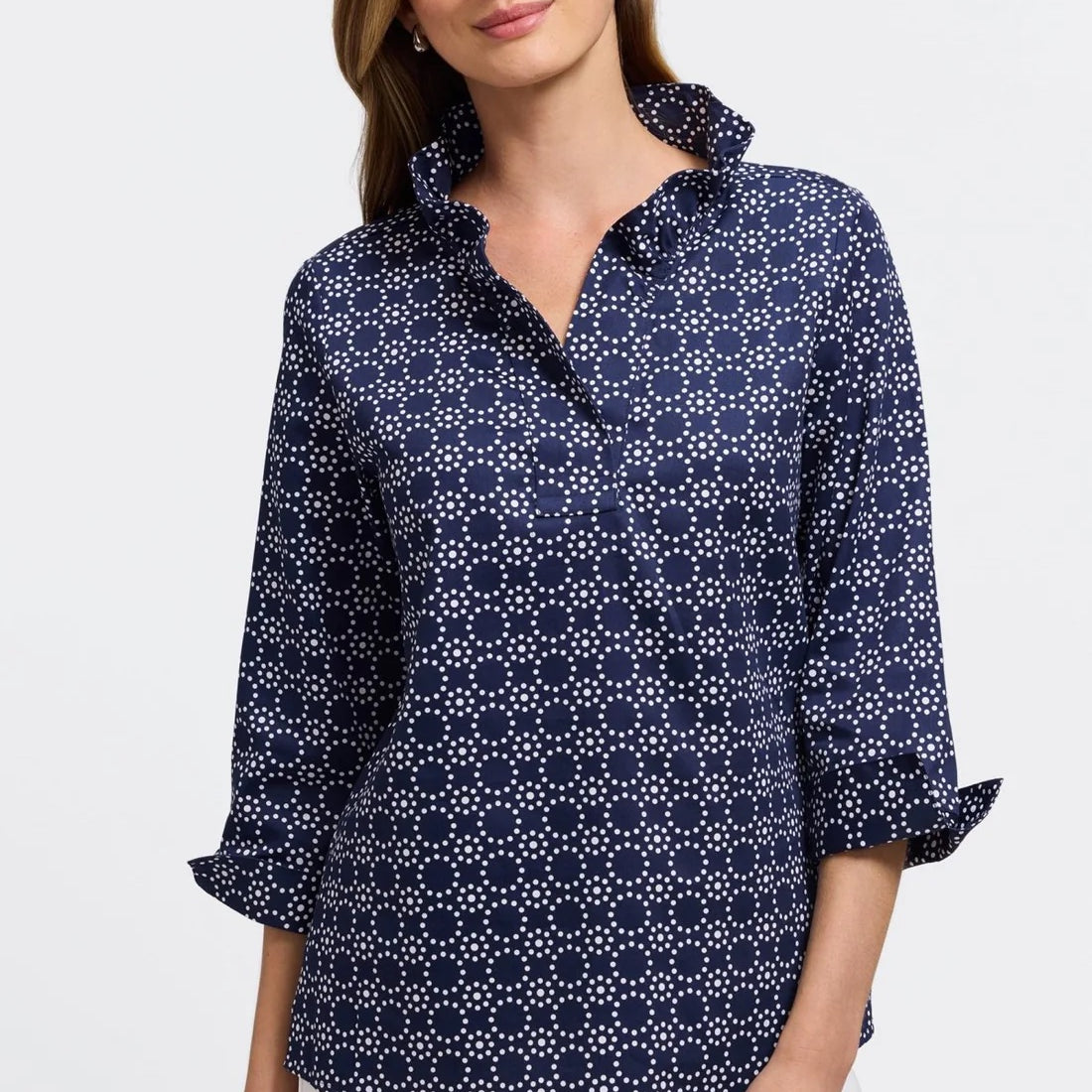 Foxcroft Tammy Geo Circles 3/4 Sleeve Popover Shirt