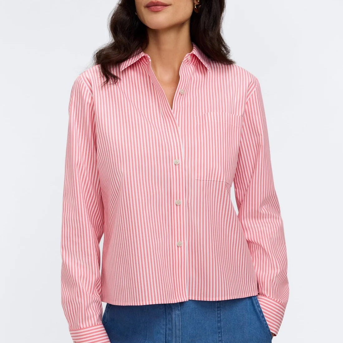 Foxcroft Jodie No Iron Pinpoint Stripe Long Sleeve Short Shirt