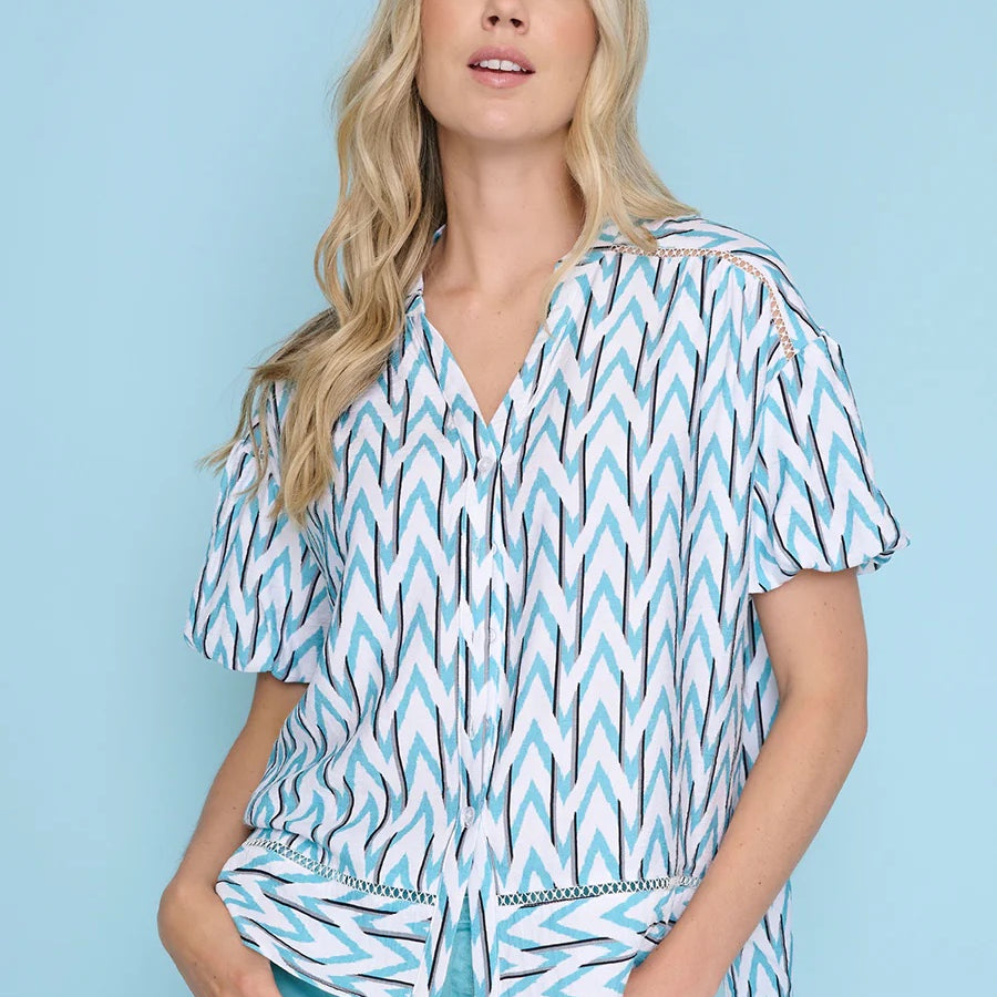 Picadilly Button-Front Puff Sleeve Top