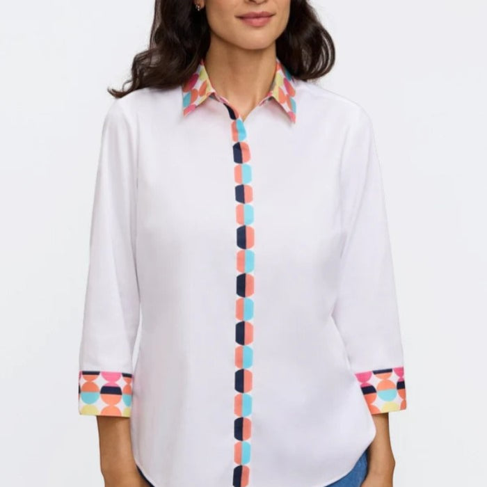 Foxcroft Luna Retro Dot 3/4 Sleeve Shirt