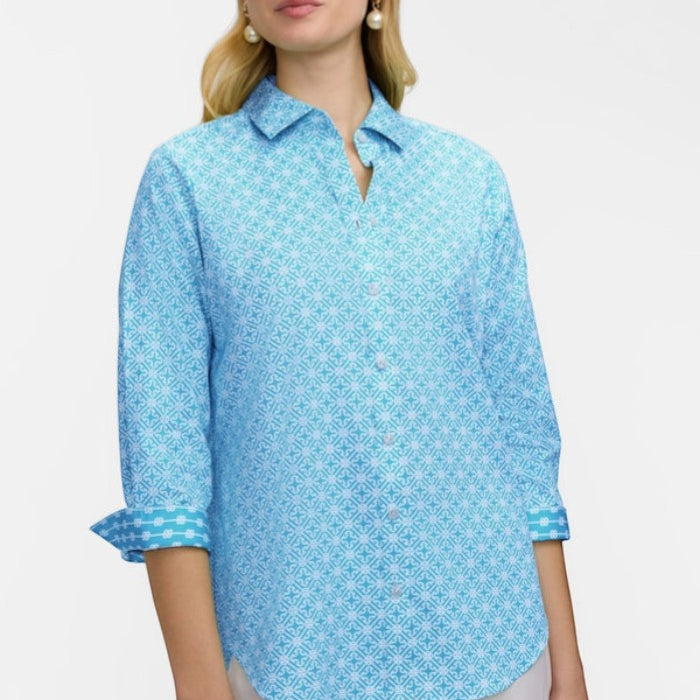 Foxcroft Margie Geo Lattice 3/4 Sleeve Shirt