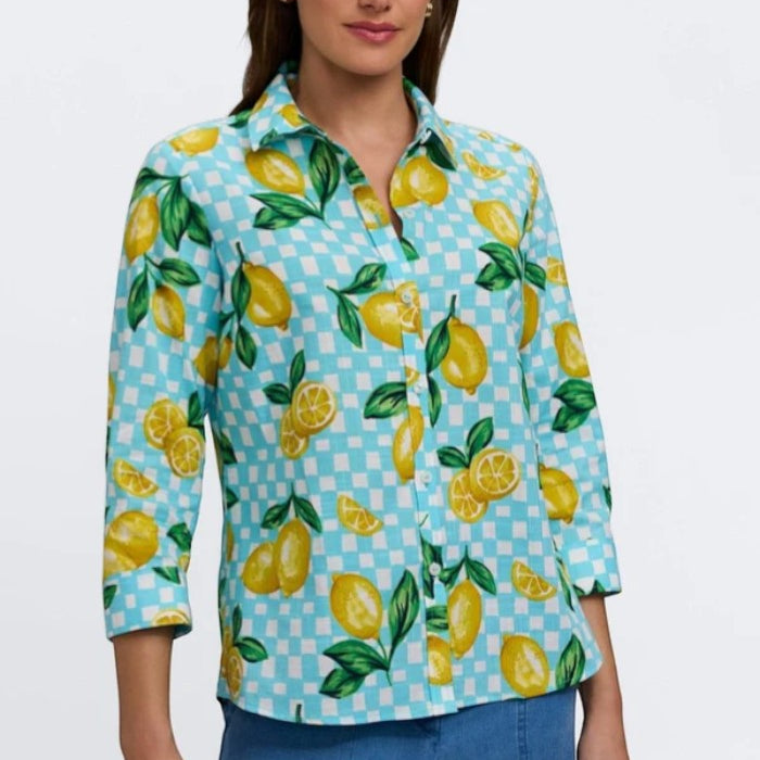 Foxcroft Hampton Riviera Lemon 3/4 Sleeve Shirt