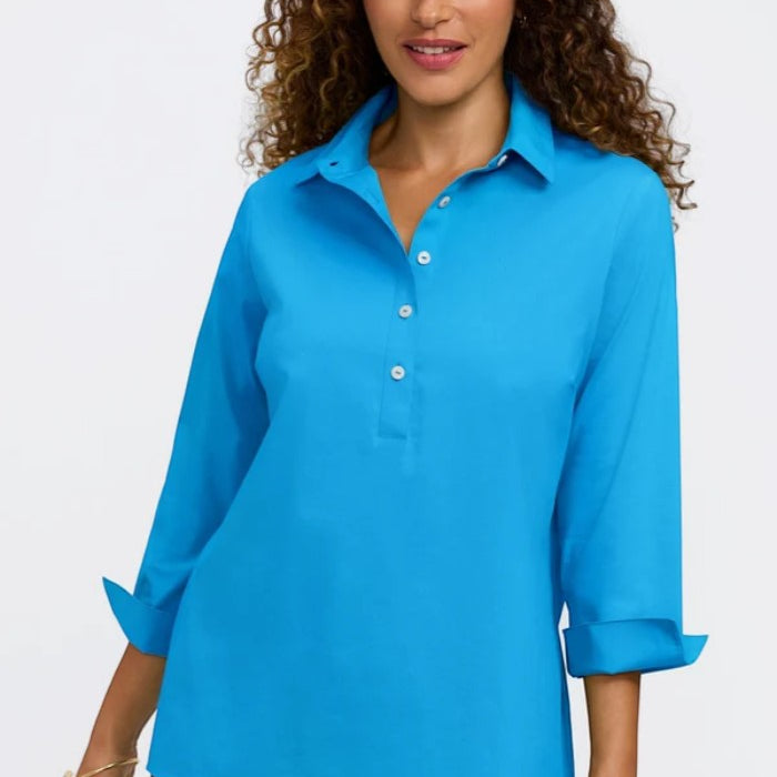 Foxcroft Therese No Iron Stretch 3/4 Sleeve Popover Shirt