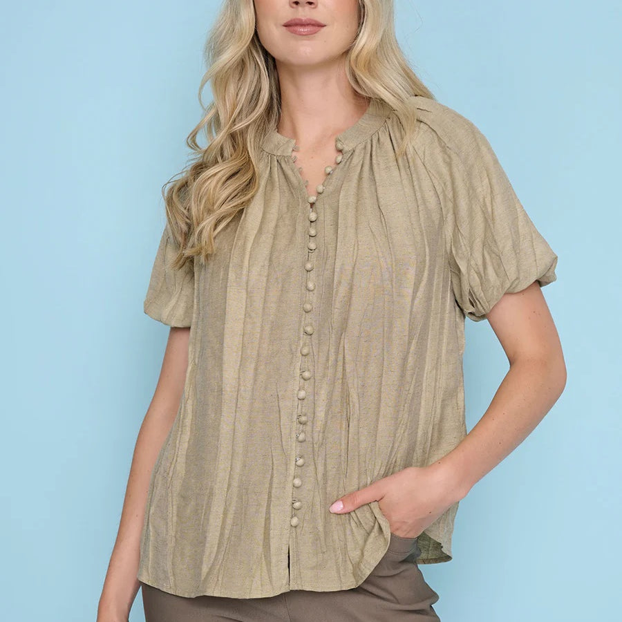 Picadilly Crinkled Puff Sleeve Top