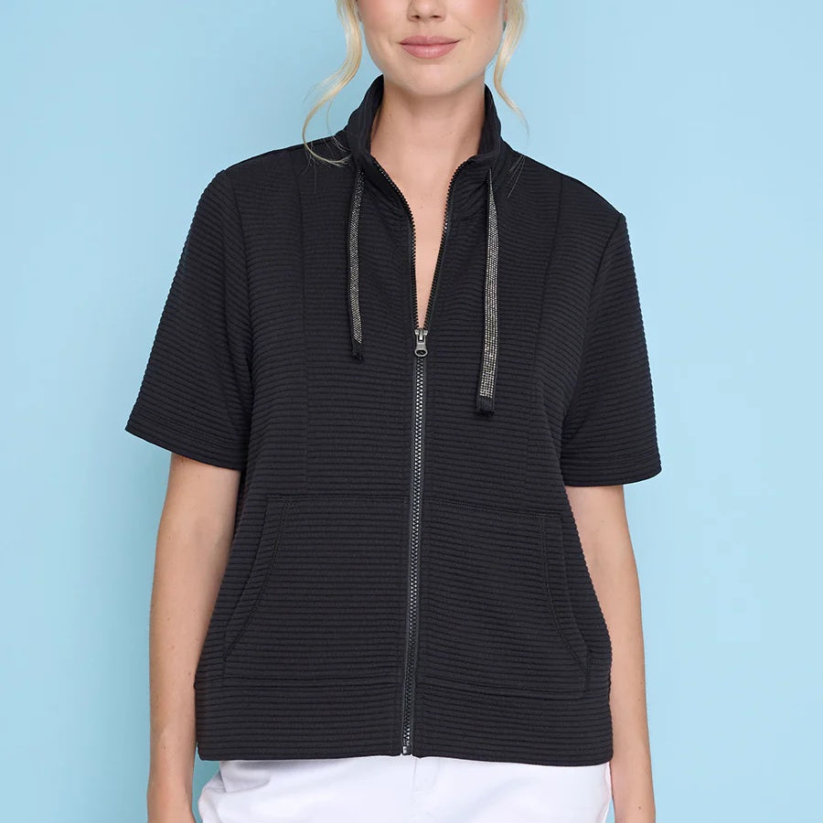 Picadilly Solid Ottoman Short-Sleeves Zip-Front Jacket