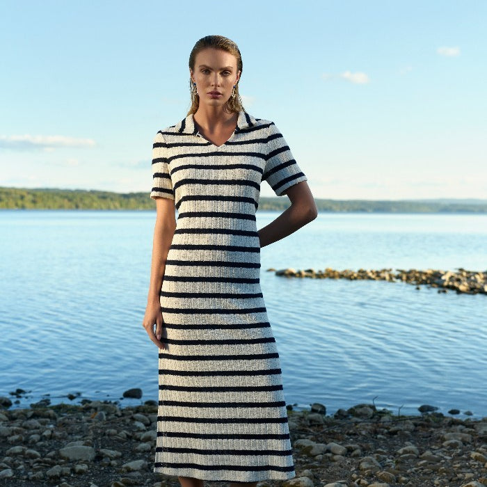 Frank Lyman Natural and Navy Striped Dress 261349