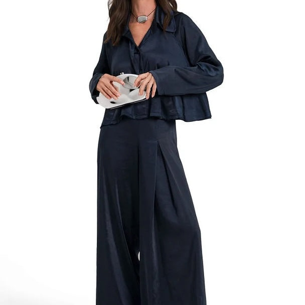 Planet by Lauren G Sateen Single Pleat Pant