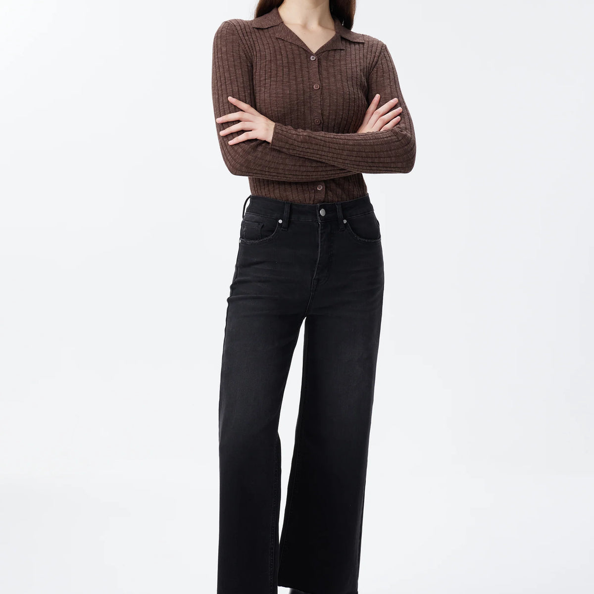 Bayeas High Rise Cropped Distressed Wide Leg Jeans