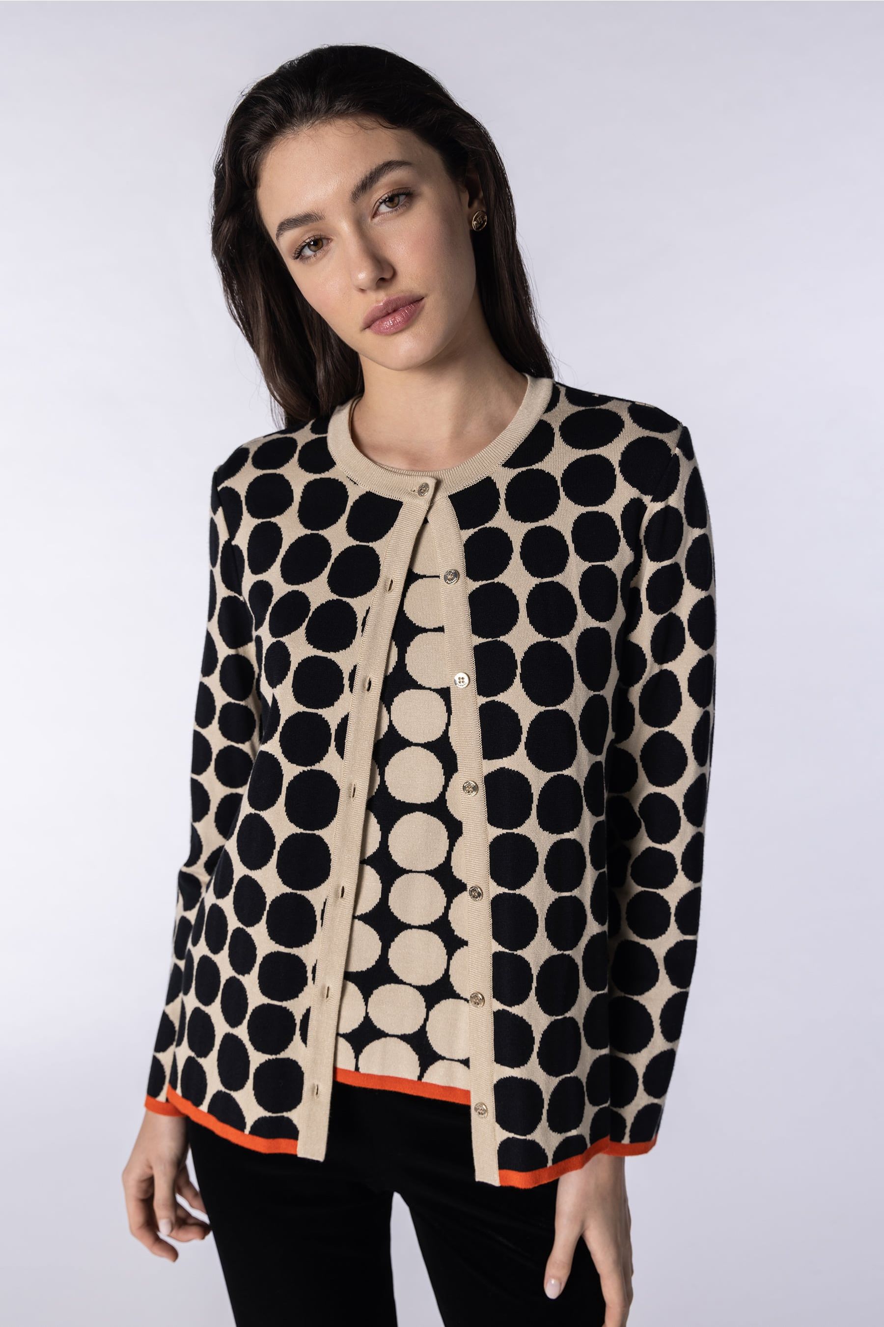 Polka-dot jacquard-knit cardigan