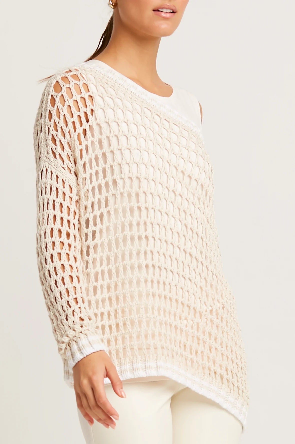 Planet Pima Cotton Fisherman Boatneck Fishnet Sweater