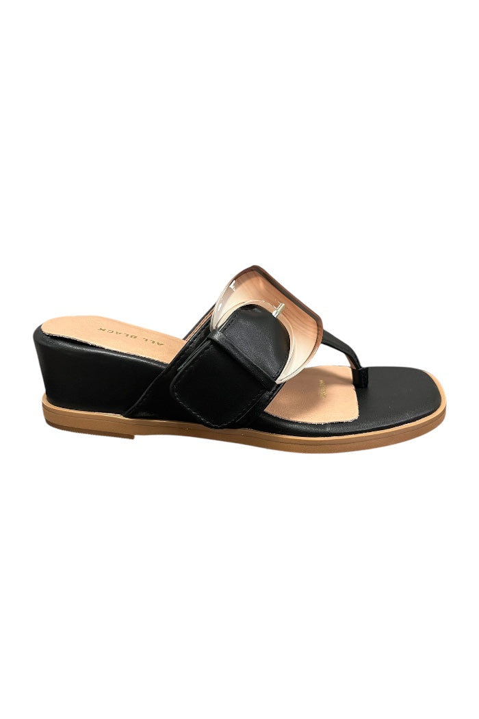 All Black Side Buckle Wedge Sandal