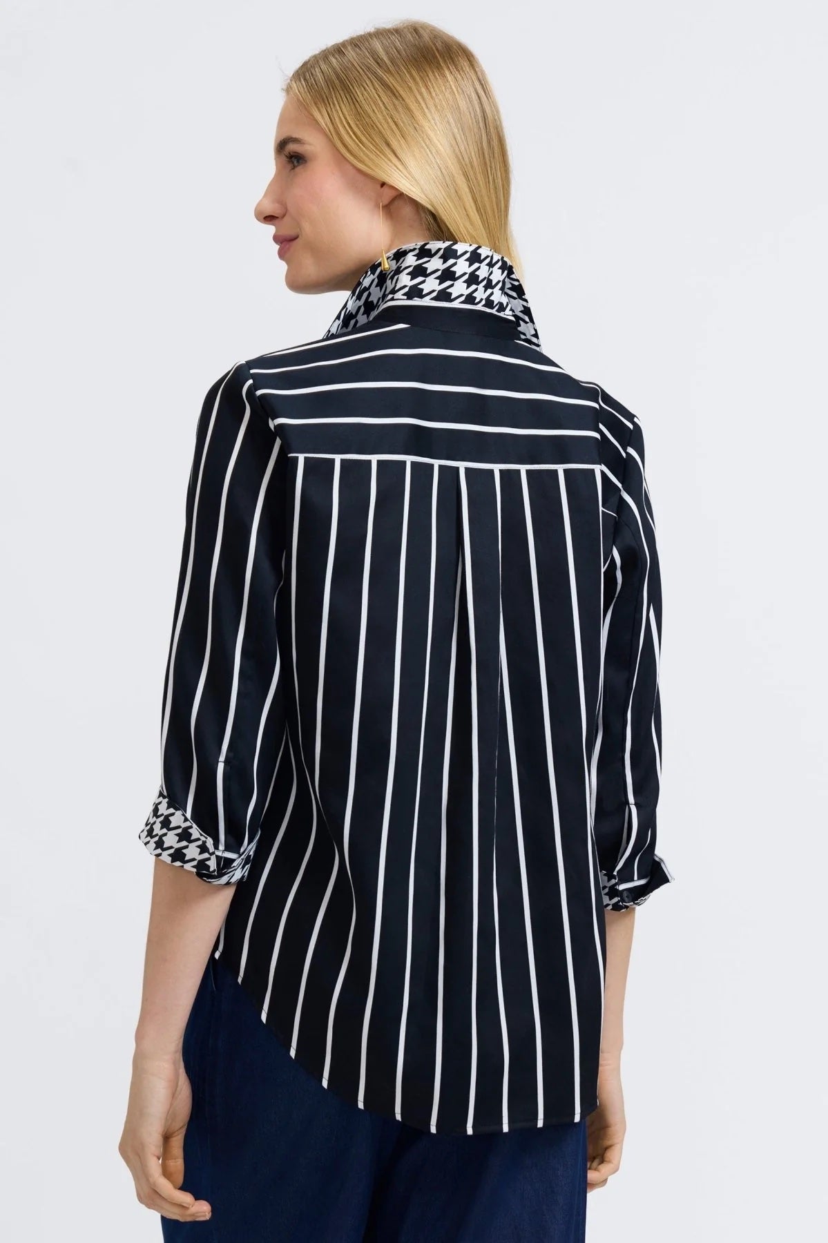 【Herlipto】HamiltonWoolRiverDressCoat Foxcroft Margie Stripe & Houndstooth 3/4 Sleeve Shirt