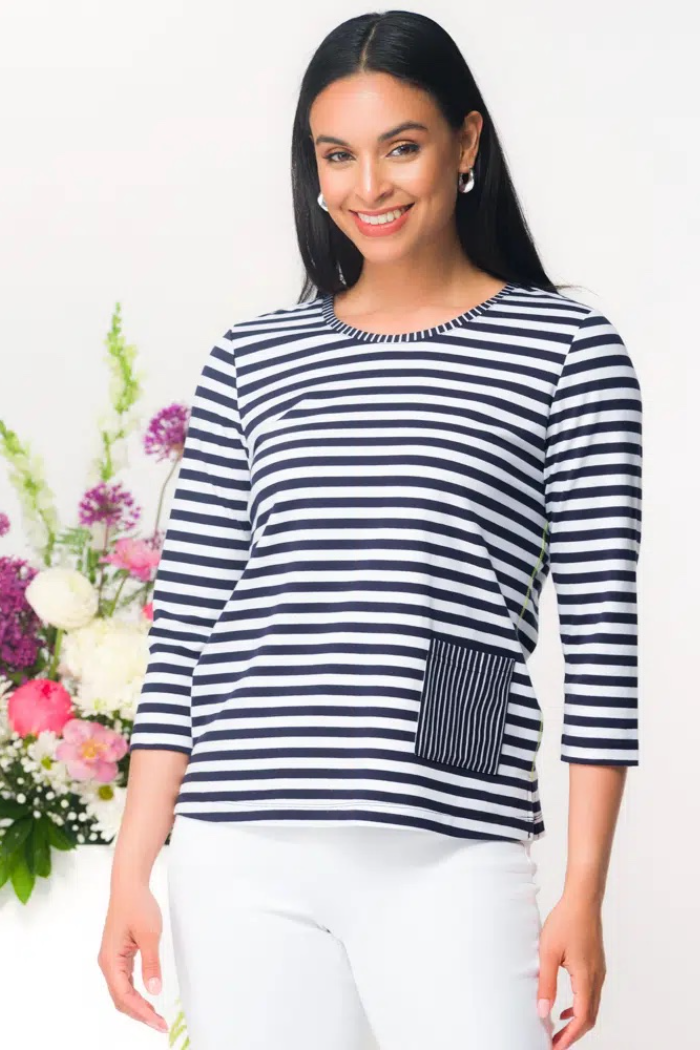 Elena Wang Navy Stripe Top - EW36071
