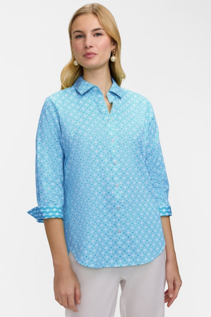 Foxcroft Margie Geo Lattice 3/4 Sleeve Shirt