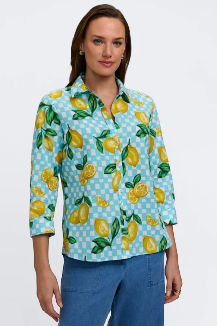 Foxcroft Hampton Riviera Lemon 3/4 Sleeve Shirt