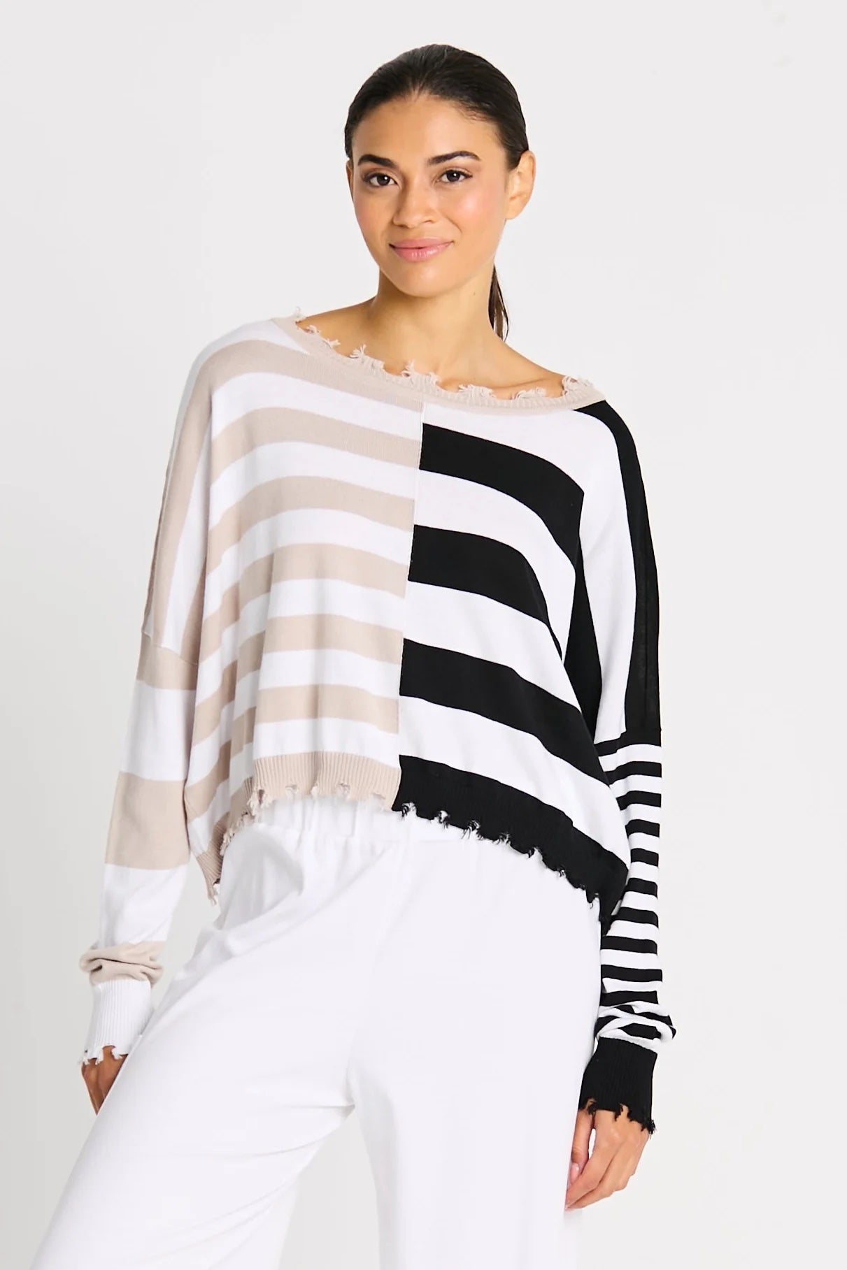 Planet Pima Cotton Mini Mixed Up Tattered Crewneck Sweater
