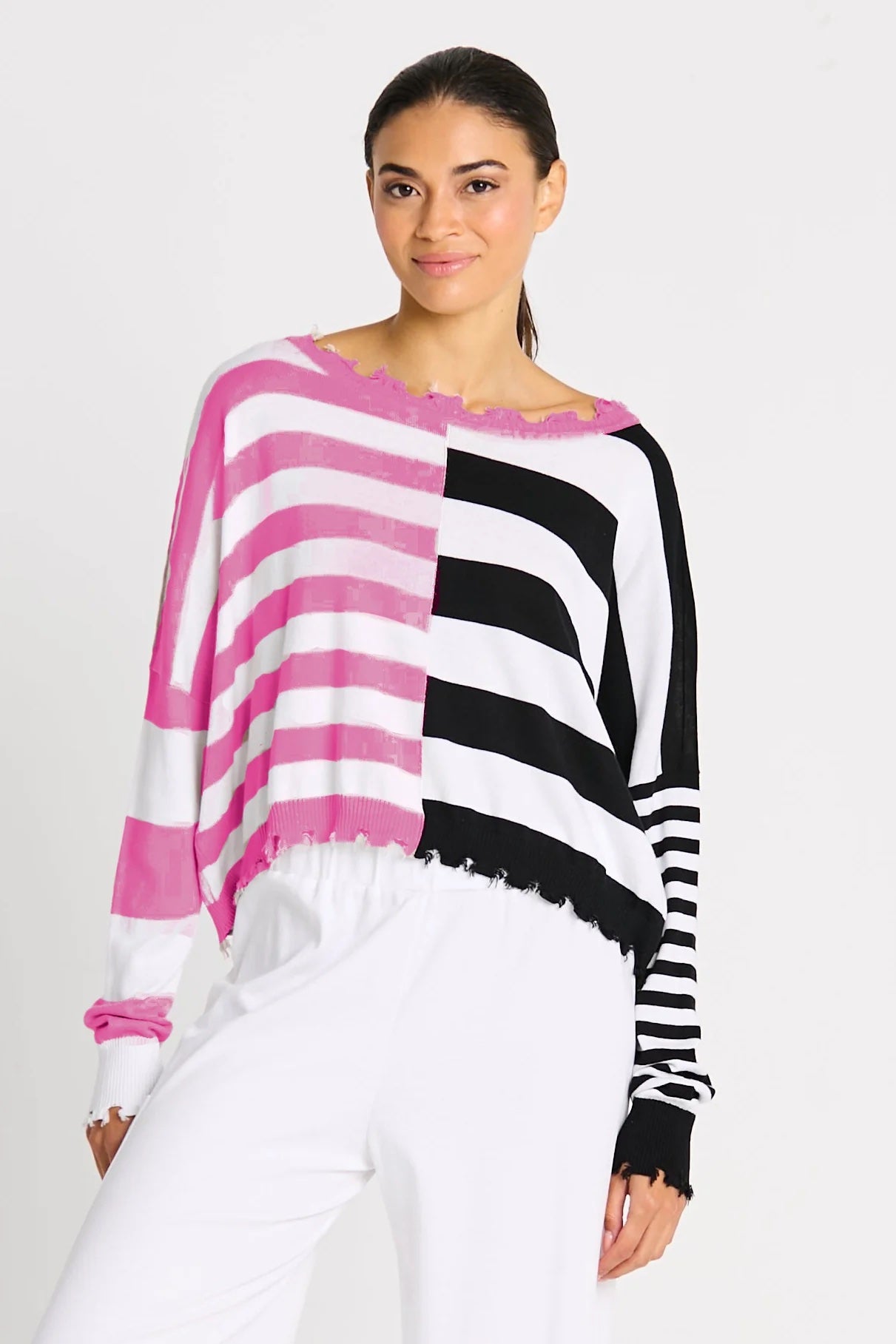 Planet Pima Cotton Mini Mixed Up Tattered Crewneck Sweater