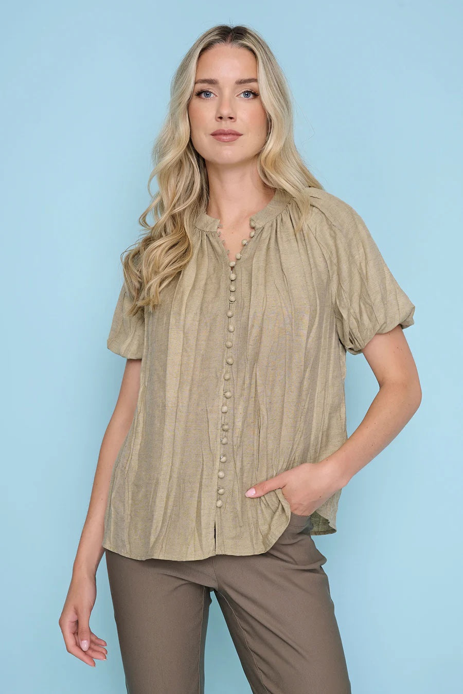 Picadilly Crinkled Puff Sleeve Top