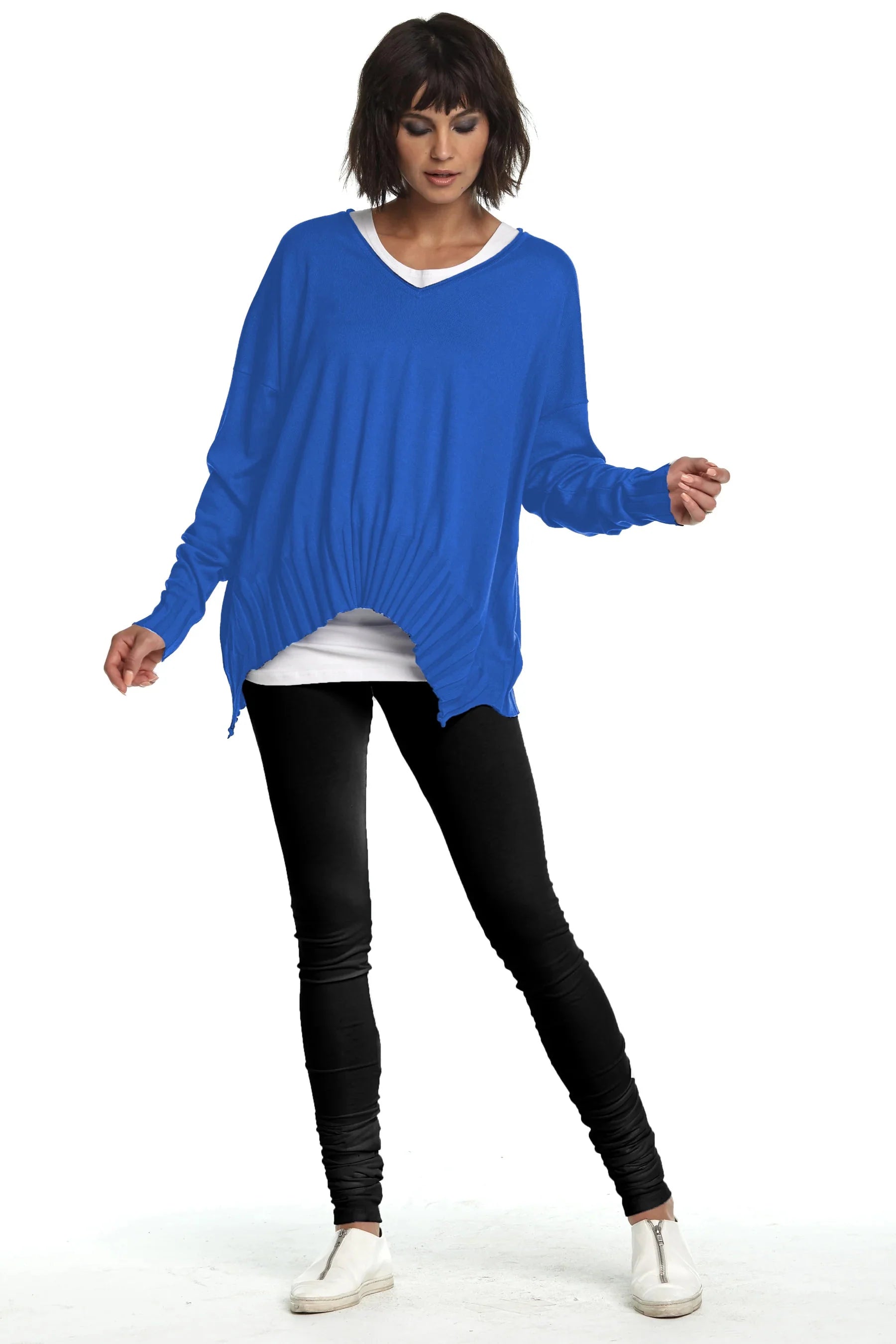 Planet by Lauren G Ribbed V-Neck Pima Cotton Sweater