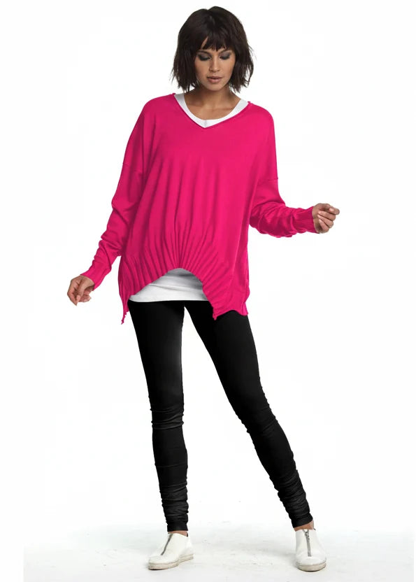 Planet by Lauren G Ribbed V-Neck Pima Cotton Sweater