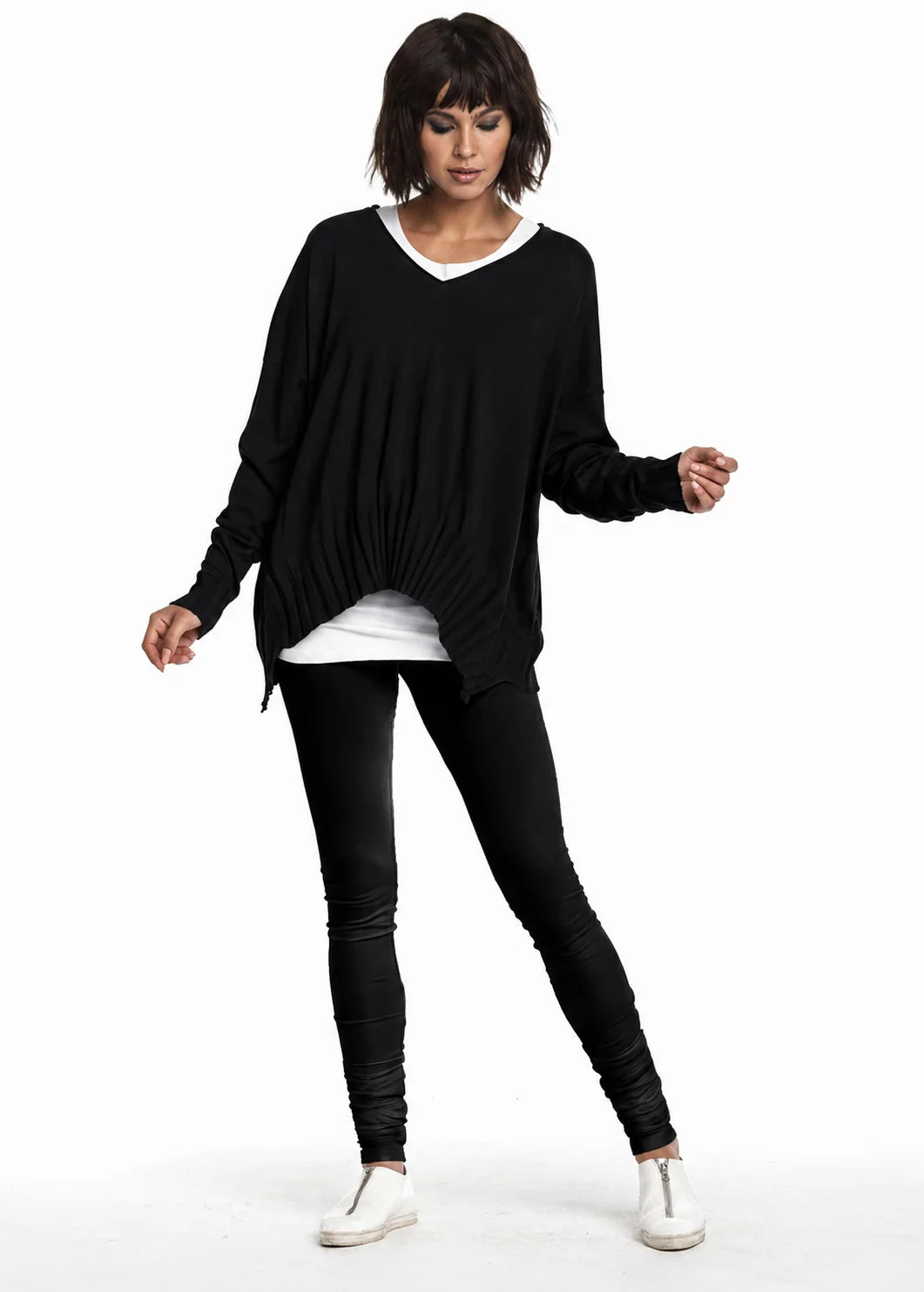 Planet by Lauren G Ribbed V-Neck Pima Cotton Sweater