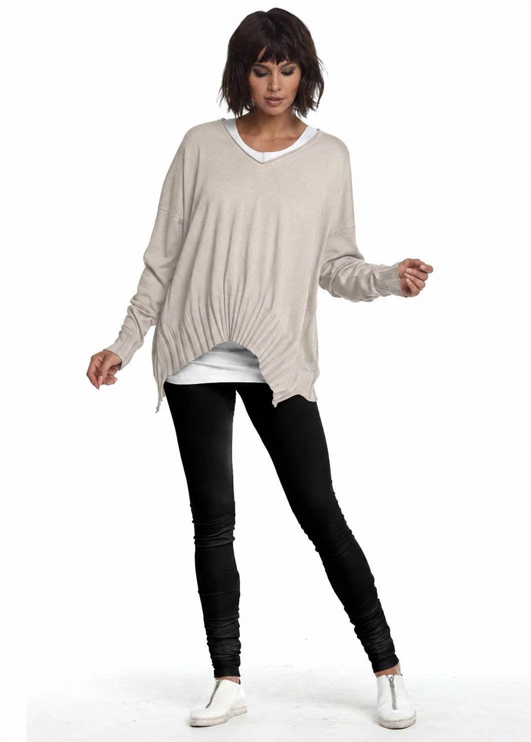 Planet by Lauren G Ribbed V-Neck Pima Cotton Sweater