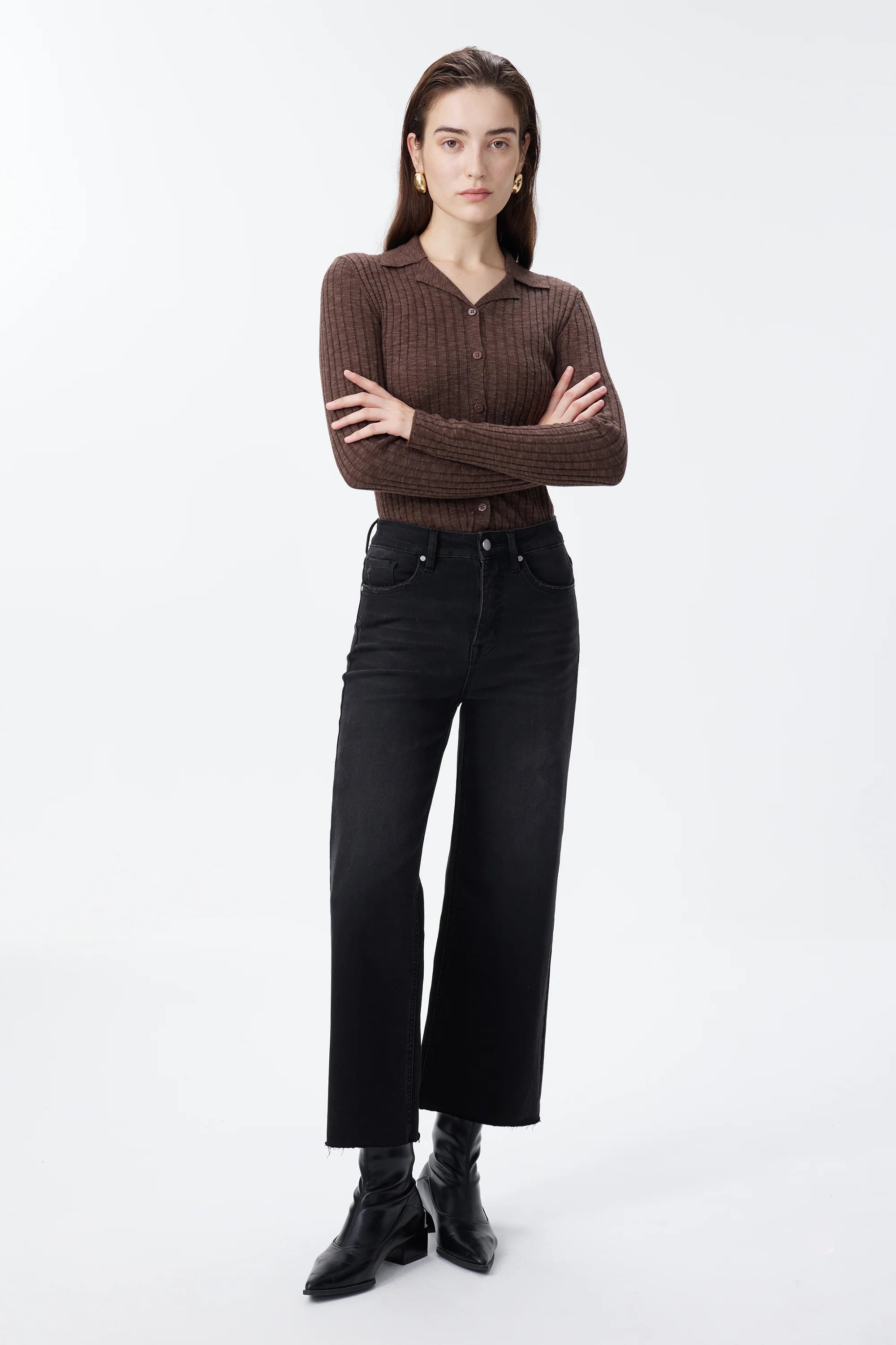 Bayeas High Rise Cropped Distressed Wide Leg Jeans
